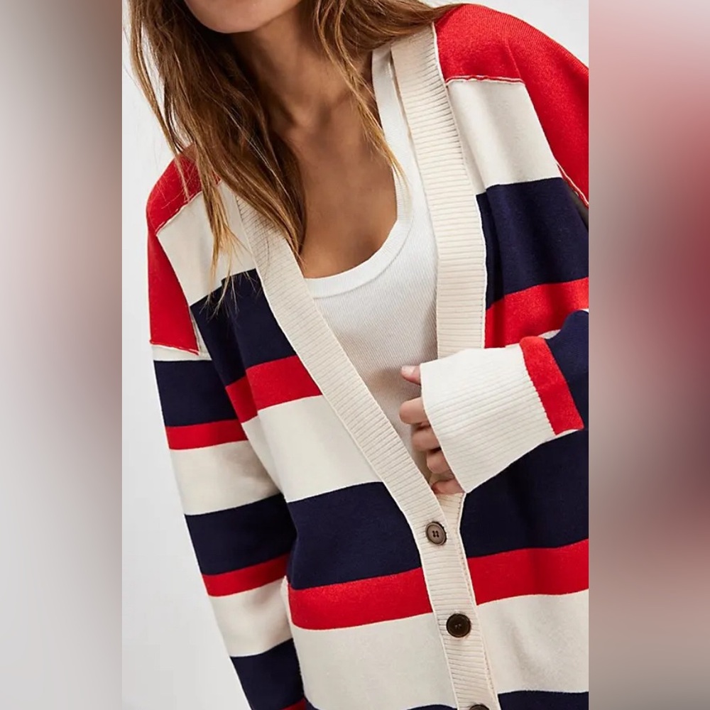Striped Button-Up Cardigan Sweater - Picture 2 of 12